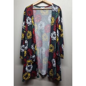 Lularoe Cardigan Sweater Women Size XL Gray Floral Open Long Sleeve Boho Casual